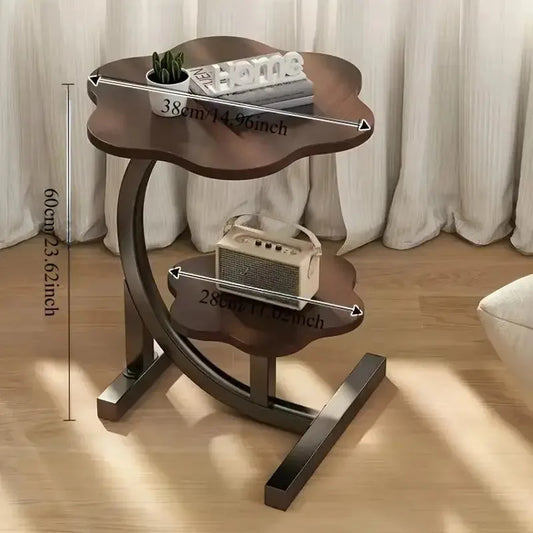 2 Layers Flower-Shaped Table With Marble Texture, For Sofa, Living Room, Bedroom