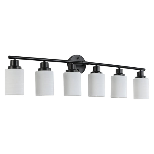 Modern 4/5/6 Light Wall Sconce With Black Iron Base, White Globes