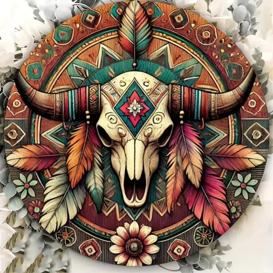 “Southwest Native American Skull Wall Art – Tribal-Inspired Decor for Home, Cafe & Bohemian Spaces