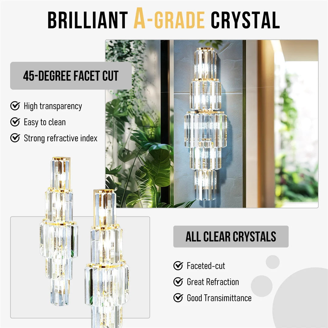 Modern Crystal Wall Lamp 3-Layer Wall Crystal Sconce E14 Led Corn Lights