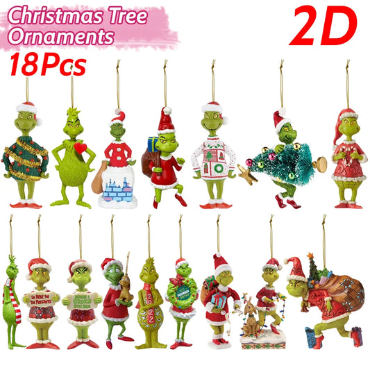 18Pcs 2D Acrylic Christmas Tree Ornaments The Grinch