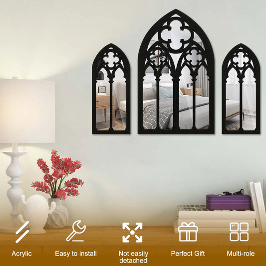 3-Piece Set Of Acrylic Window Mirrors Suitable For Living Room