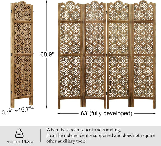 Folding Room Divider Wood Carved Privacy Screen For Home, Office, Restaurant, Bedroom