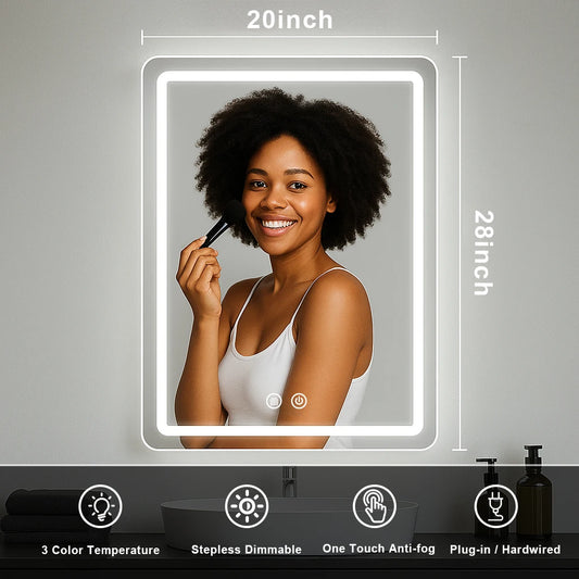 20x28 Inch LED Bathroom Mirror Vanity Mirror With Backlit Lights Fogless Makeup Mirror Wall Mounted With Demister