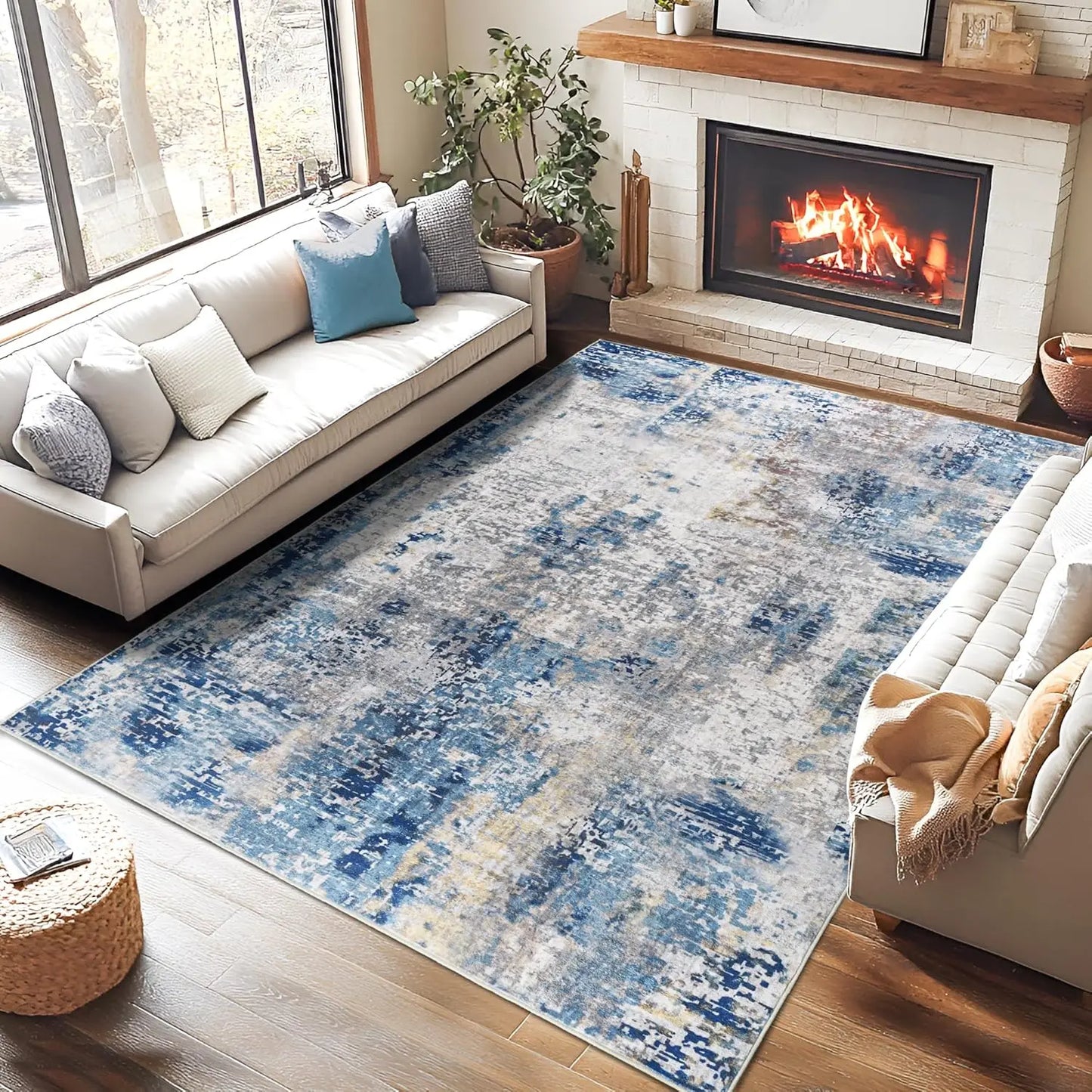 Large Modern Abstract Area Rug,  Boho Vintage Machine Washable Non Slip Carpet