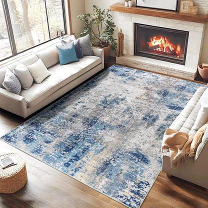 Large Modern Abstract Area Rug,  Boho Vintage Machine Washable Non Slip Carpet