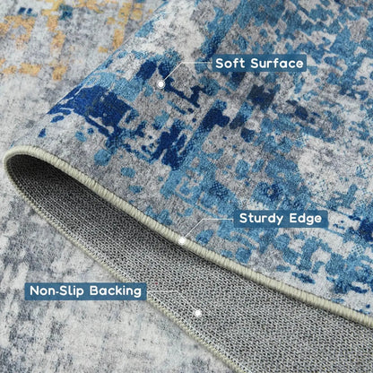 Large Modern Abstract Area Rug,  Boho Vintage Machine Washable Non Slip Carpet