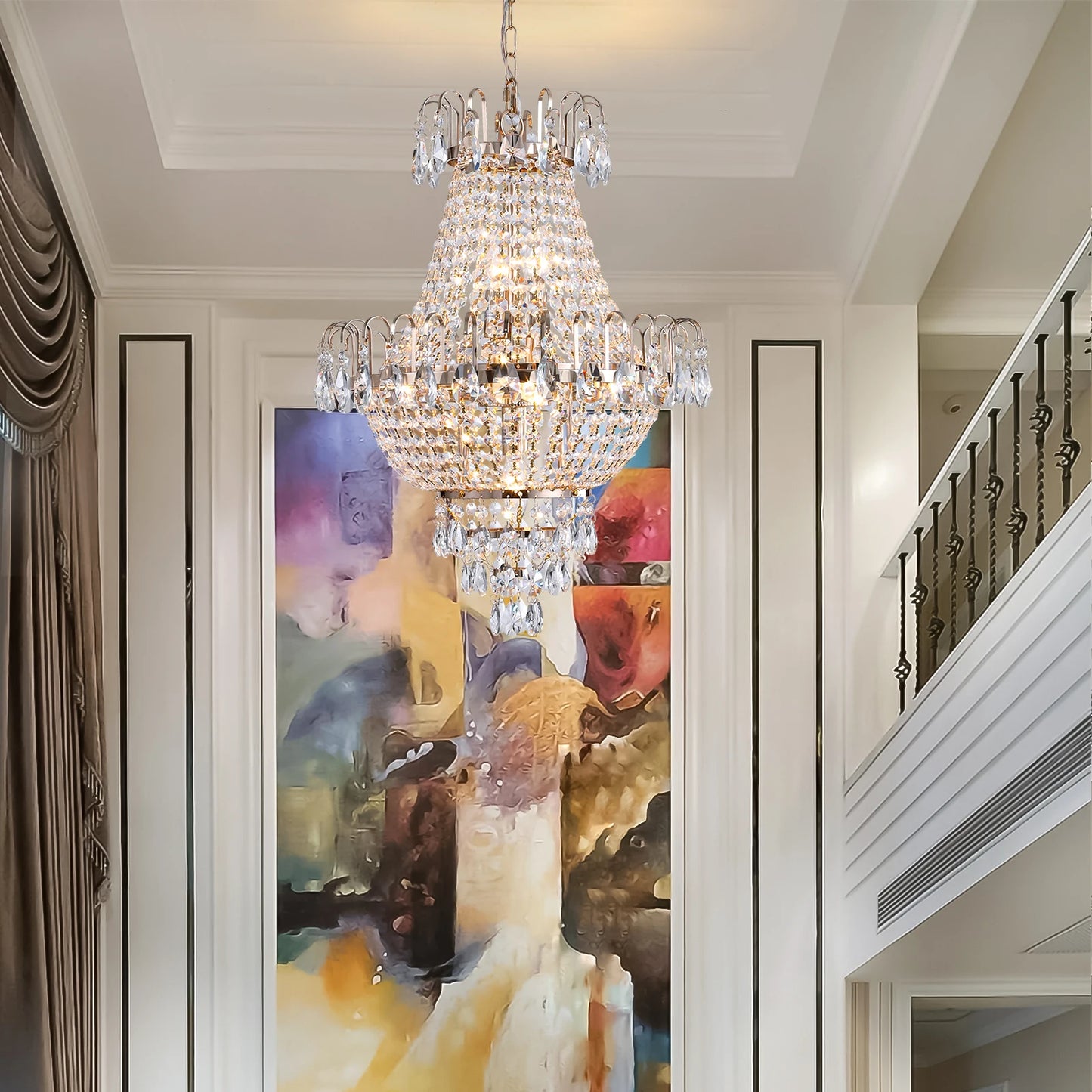 Luxury Gold Crystal Chandelier Ceiling Light for Living Room Dining Room Hallway