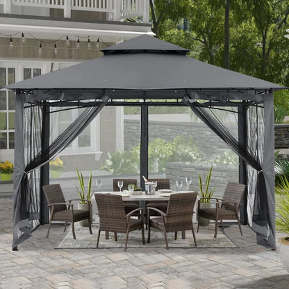 Gazebo for Patios 10x10 Foot - Outdoor Steel Frame With Mosquito Netting for Lawn Backyard Garden Deck