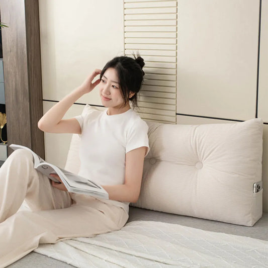 Triangular Wedge Headboard Pillow With Side Pockets  Back Support Long Pillow