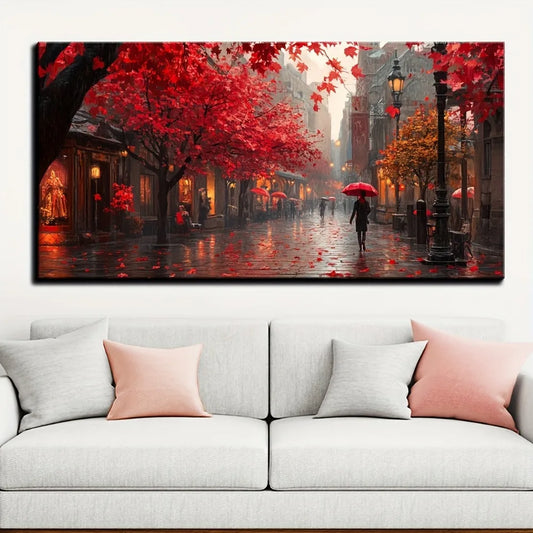 1.5 inch Thick Pine Frame Rainey Fall Street Crossing Painting