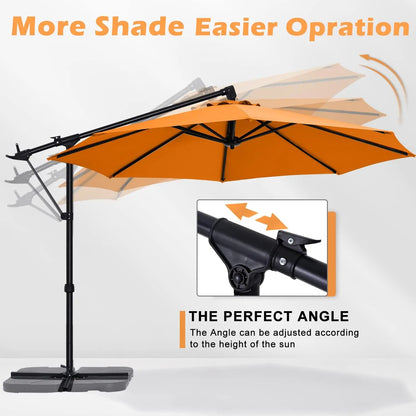 10FT Cantilever Offset Patio Umbrella with Rotate Tilt Base Stand for Garden Lawn Backyard