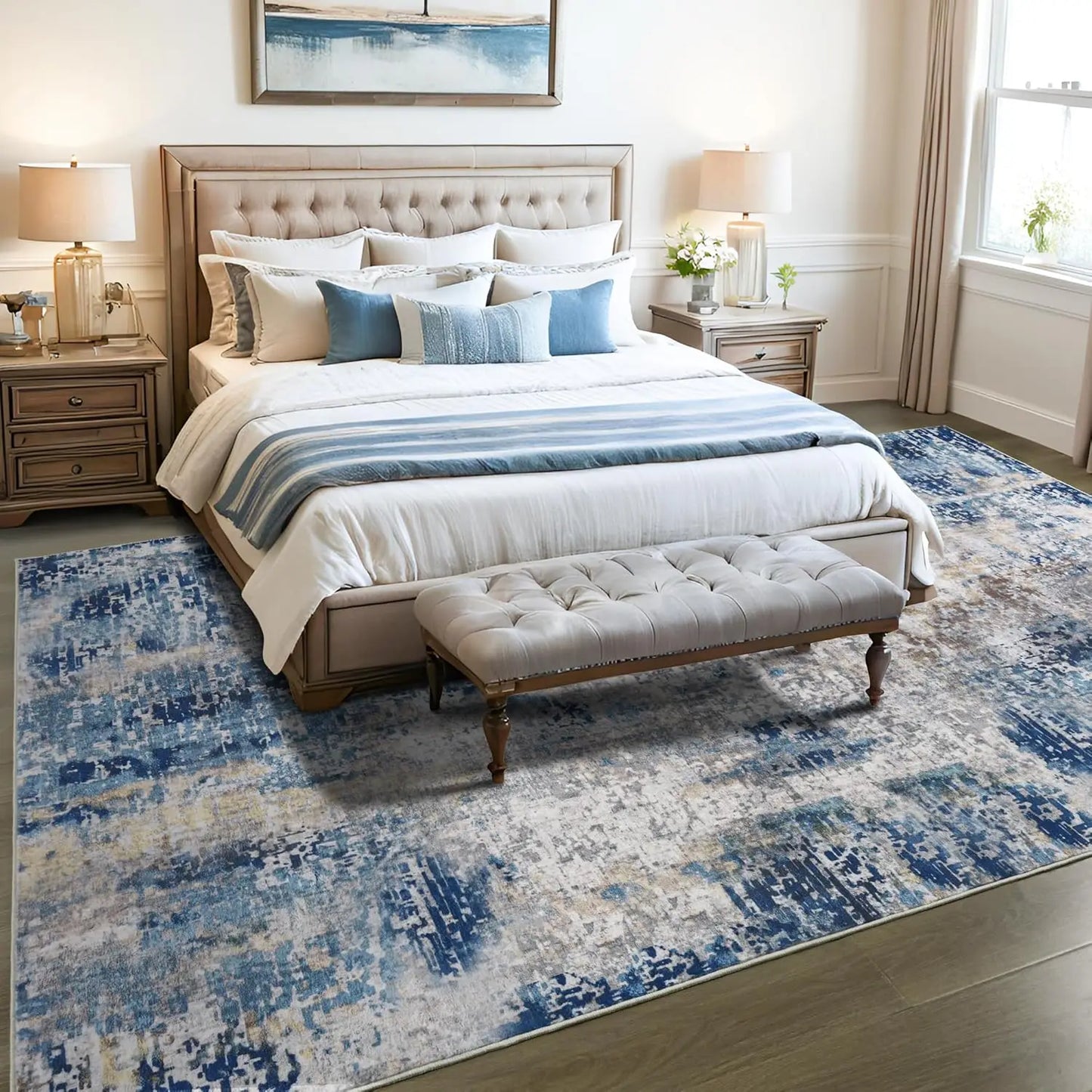 Large Modern Abstract Area Rug,  Boho Vintage Machine Washable Non Slip Carpet