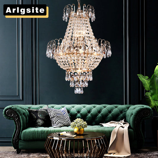 Luxury Gold Crystal Chandelier Ceiling Light for Living Room Dining Room Hallway