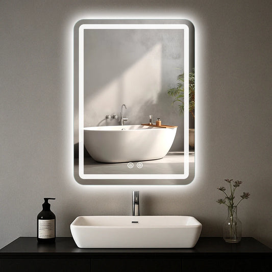20x28 Inch LED Bathroom Mirror Vanity Mirror With Backlit Lights Fogless Makeup Mirror Wall Mounted With Demister