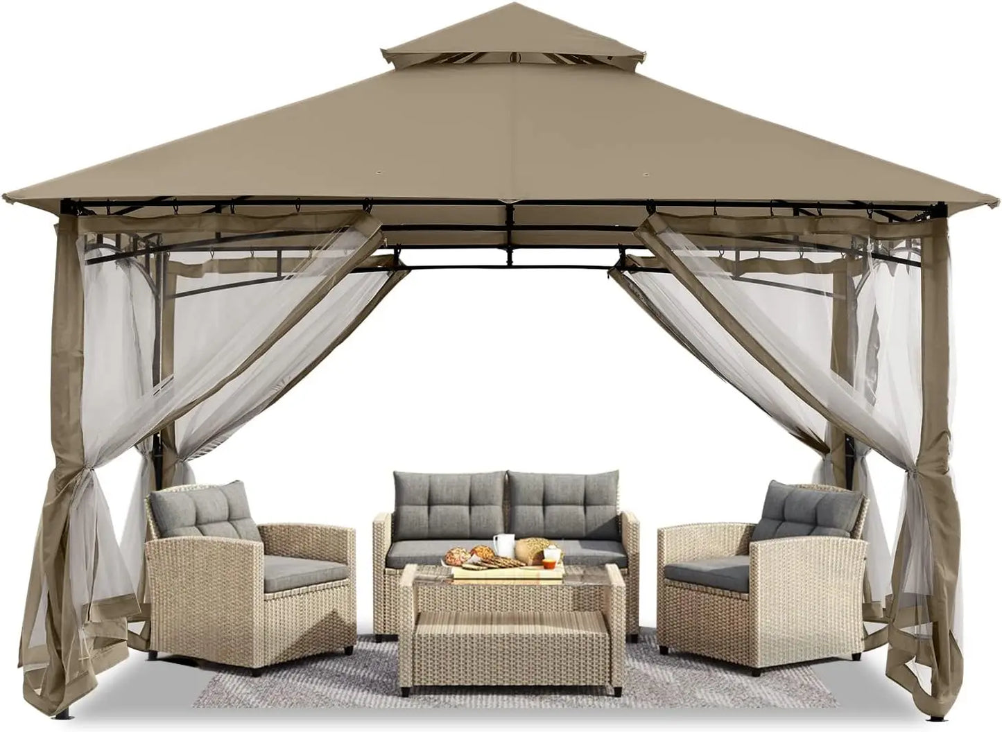 Gazebo for Patios 10x10 Foot - Outdoor Steel Frame With Mosquito Netting for Lawn Backyard Garden Deck