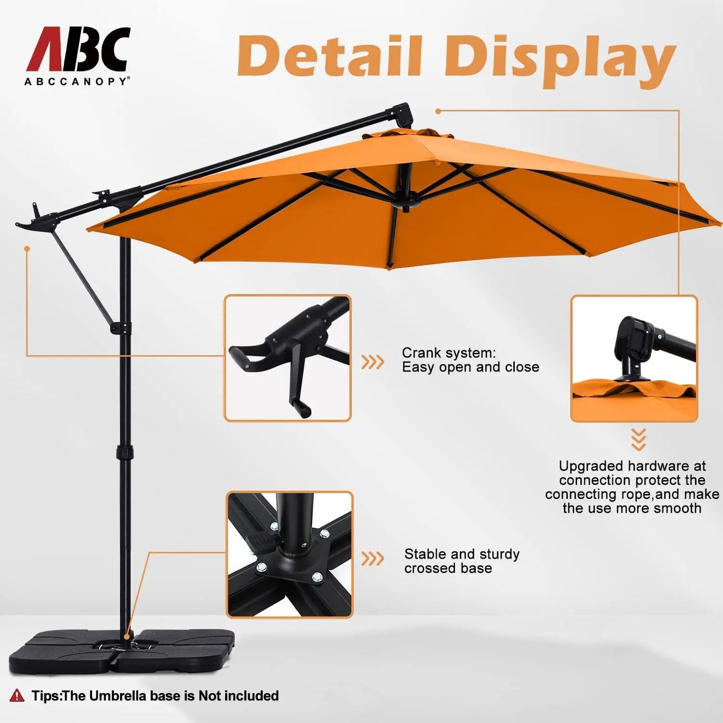 10FT Cantilever Offset Patio Umbrella with Rotate Tilt Base Stand for Garden Lawn Backyard