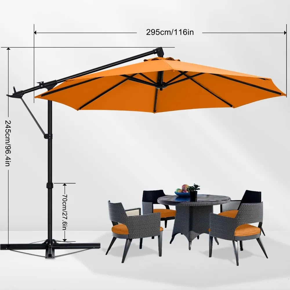 10FT Cantilever Offset Patio Umbrella with Rotate Tilt Base Stand for Garden Lawn Backyard