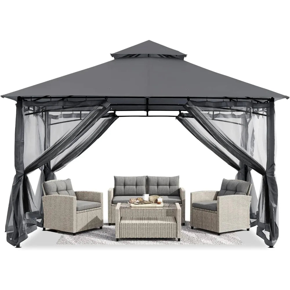 Gazebo for Patios 10x10 Foot - Outdoor Steel Frame With Mosquito Netting for Lawn Backyard Garden Deck
