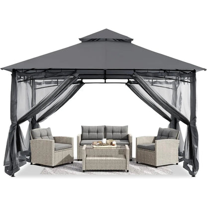 Gazebo for Patios 10x10 Foot - Outdoor Steel Frame With Mosquito Netting for Lawn Backyard Garden Deck