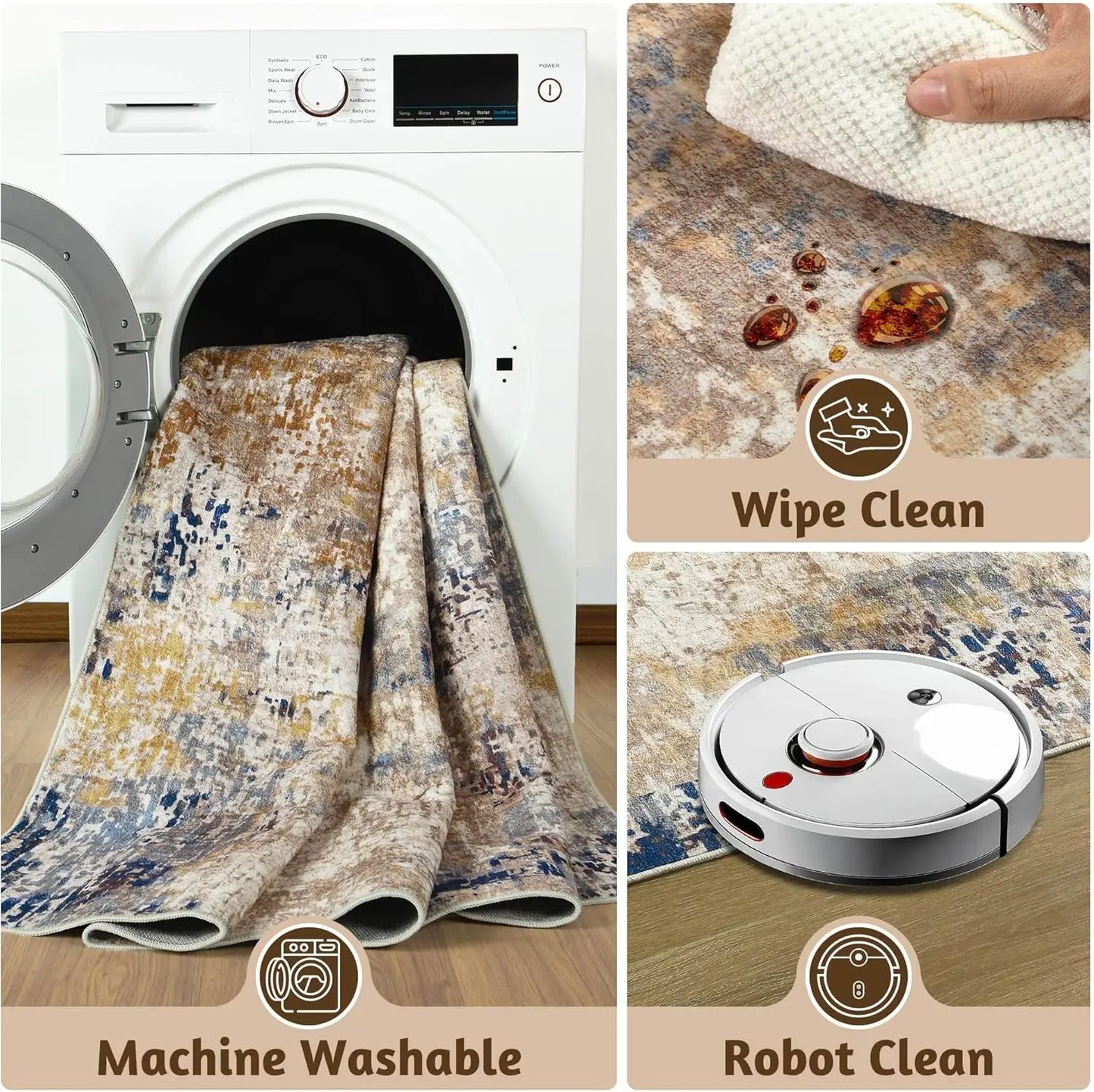 Large Modern Abstract Area Rug,  Boho Vintage Machine Washable Non Slip Carpet