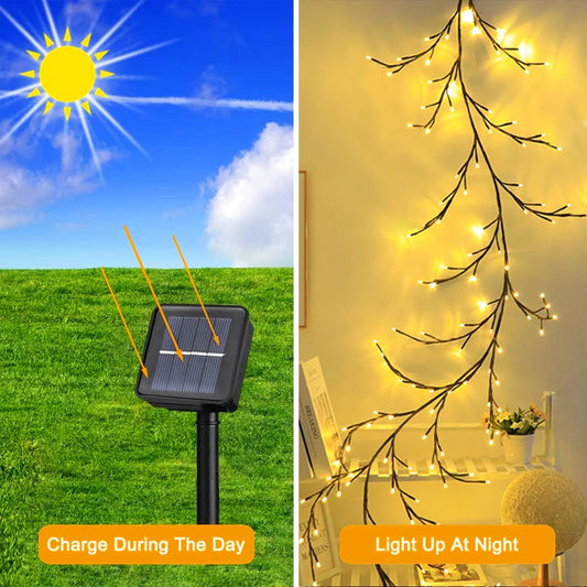 Outdoor Light String Solar Lamp 96LED Tree Branches Waterproof