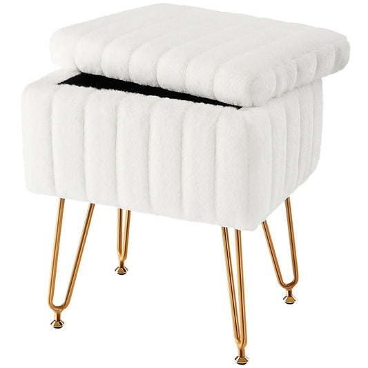 Hidden Storage Stool & Ottoman with 4 Metal Legs Anti-Slip Adjustable Feet