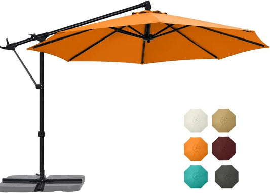 10FT Cantilever Offset Patio Umbrella with Rotate Tilt Base Stand for Garden Lawn Backyard