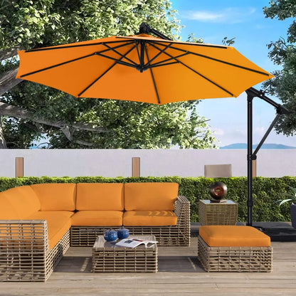 10FT Cantilever Offset Patio Umbrella with Rotate Tilt Base Stand for Garden Lawn Backyard
