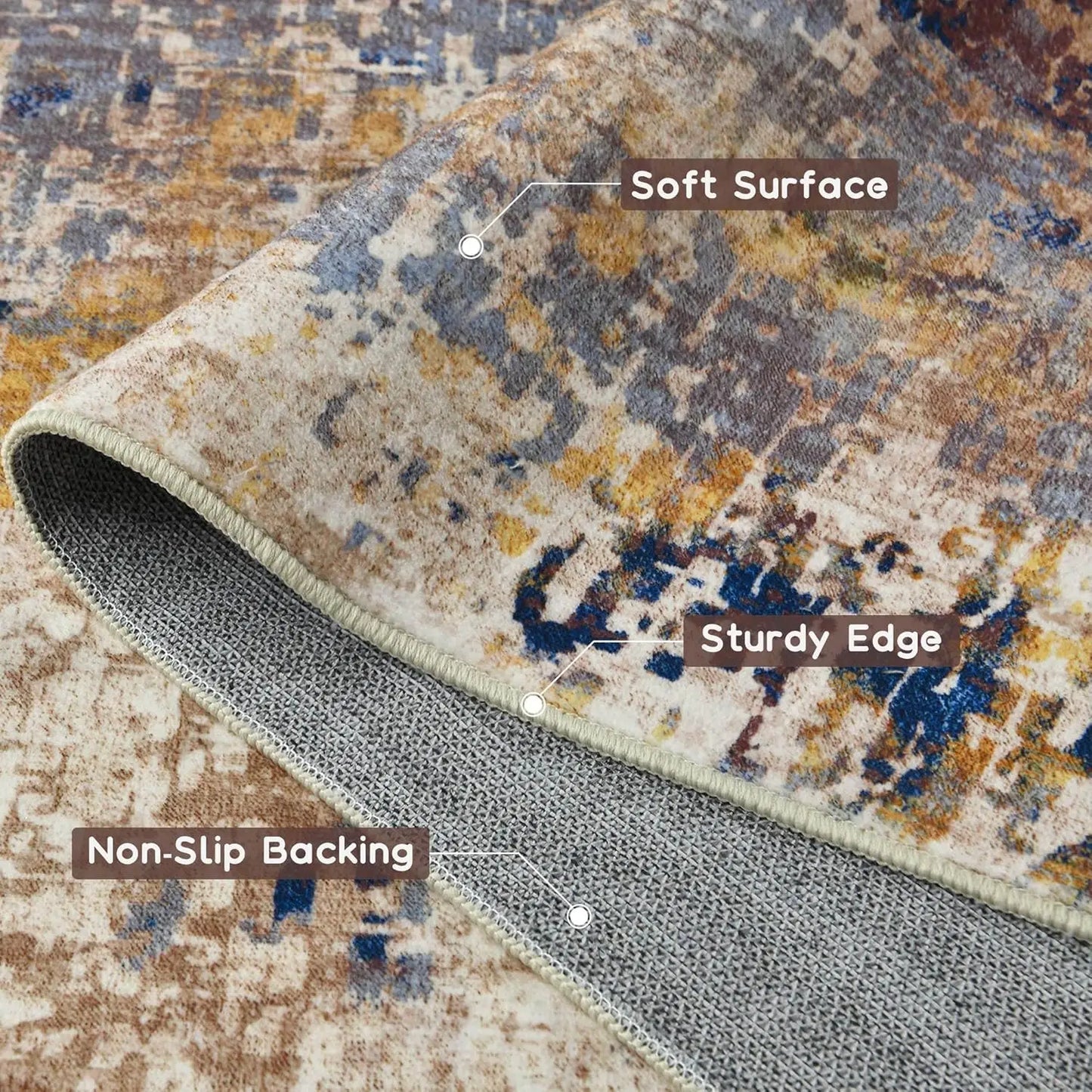 Large Modern Abstract Area Rug,  Boho Vintage Machine Washable Non Slip Carpet