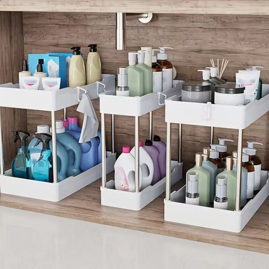 3-Pcs Under Sink Organizers for Storage, Large, Medium, Small Sizes
