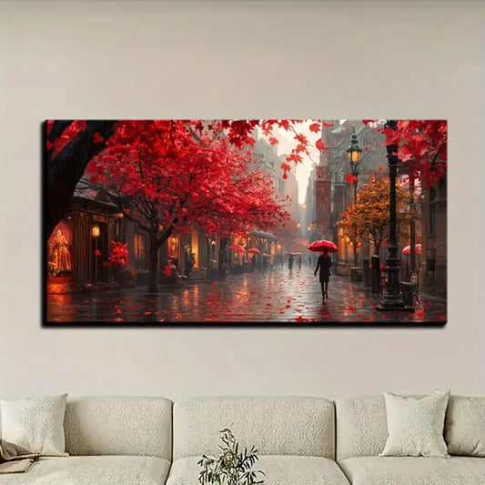 1.5 inch Thick Pine Frame Rainey Fall Street Crossing Painting